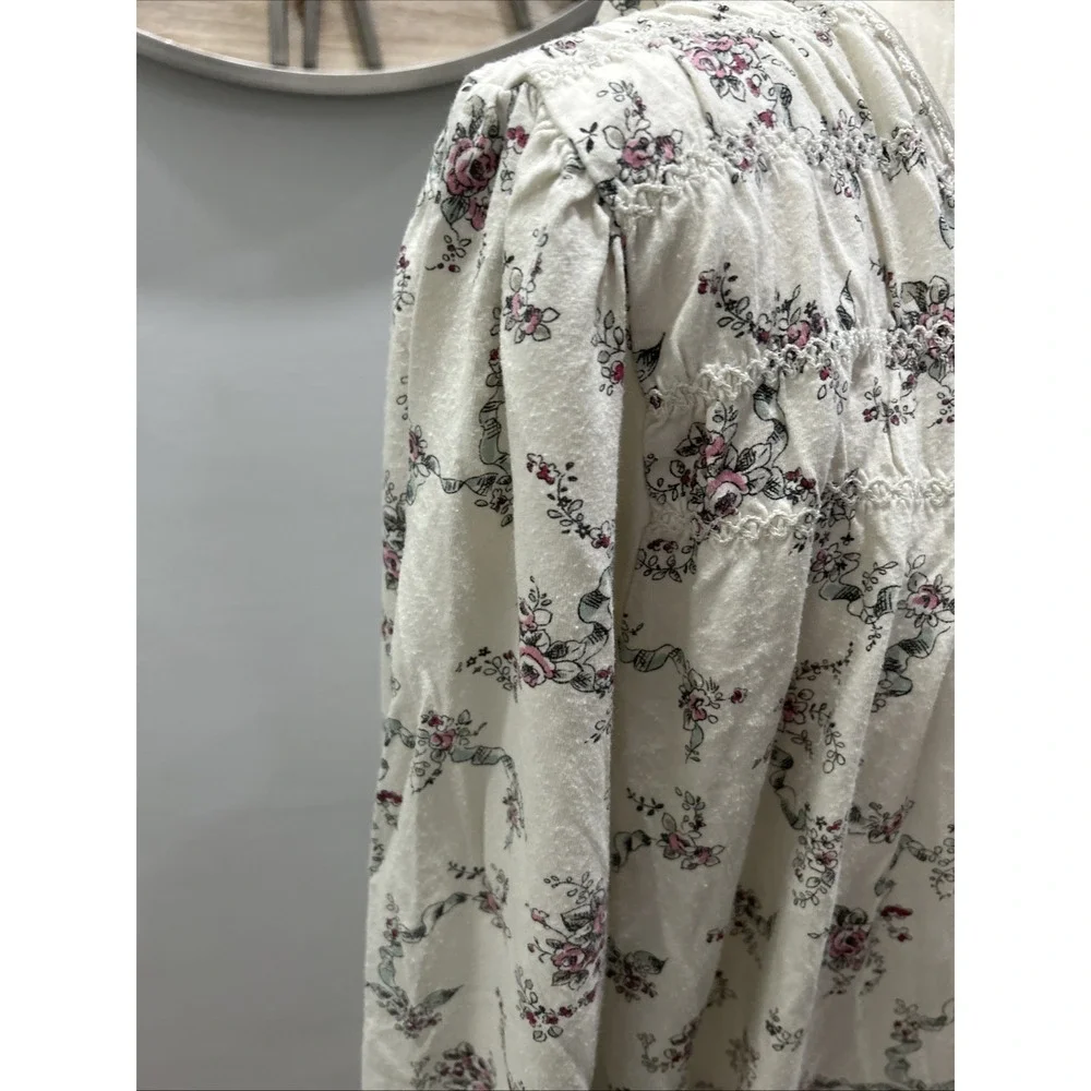ARIA Night Gown Beige Floral Long Sleeve Soft Cozy Size XL Vintage - Picture 4 of 11